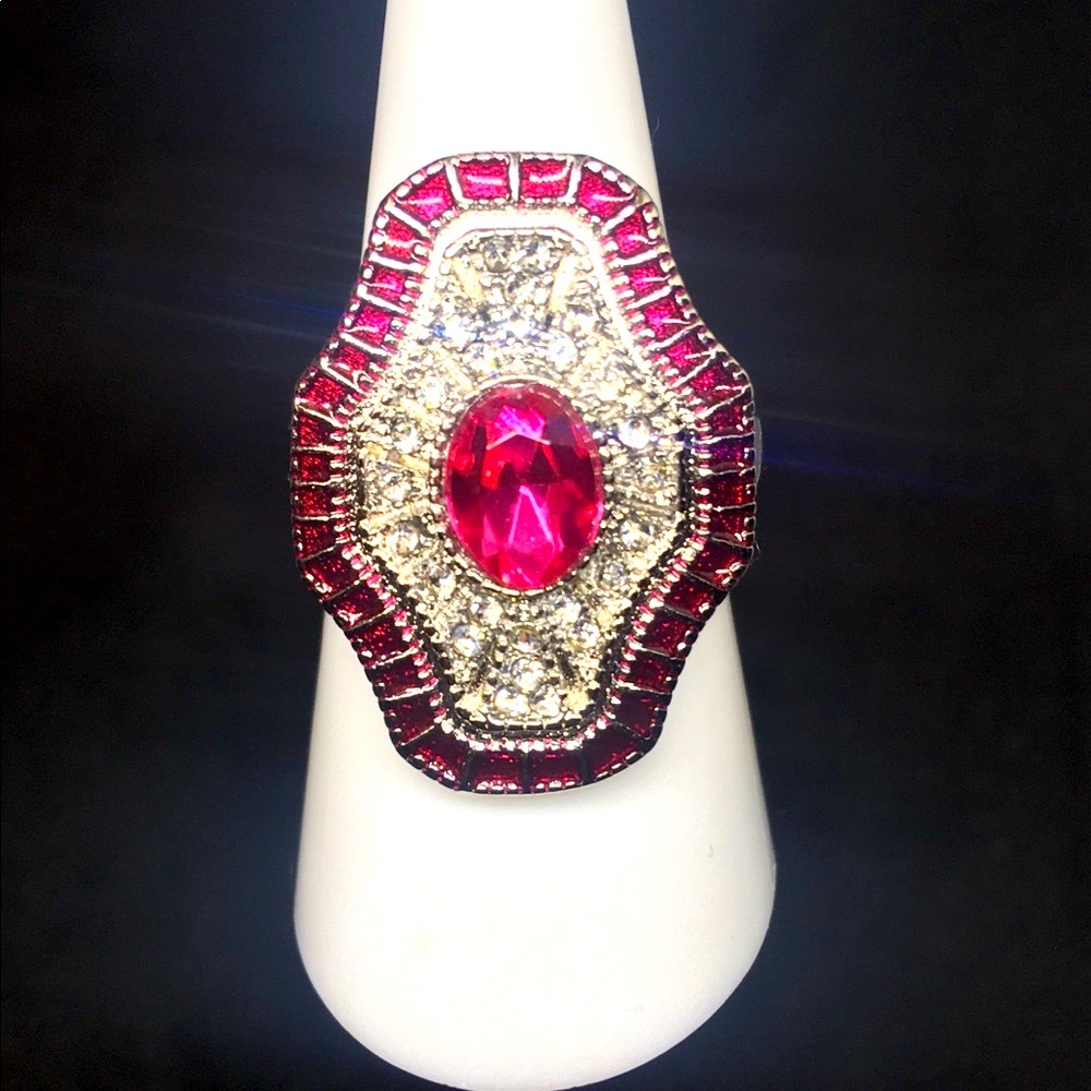Charming Art Deco Ruby & Diamond SS925 Ring Non Allergenic